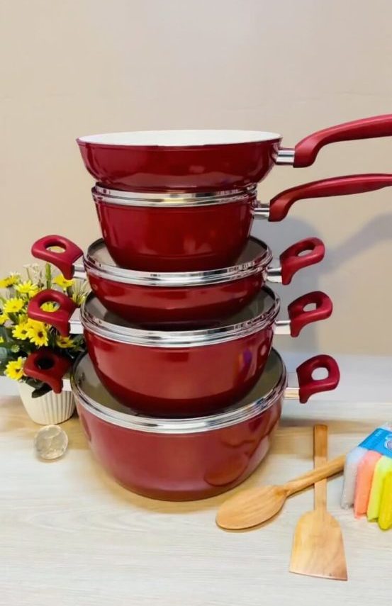 Kiam Super Ceramic 9 Pcs Cooking Set (RED)